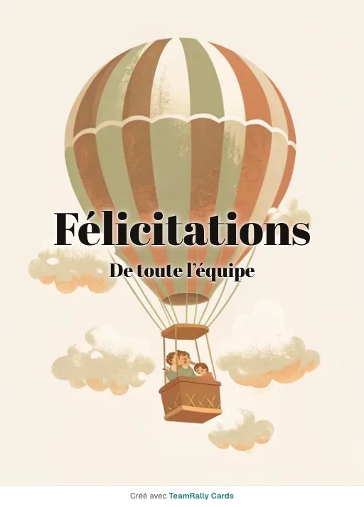 Félicitations : carte pour des collègues, modèle Ourson en montgolfière, signée « De toute l’équipe »