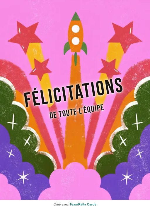 Félicitations : carte pour des collègues, modèle Mise sur orbite, signée « De toute l’équipe »