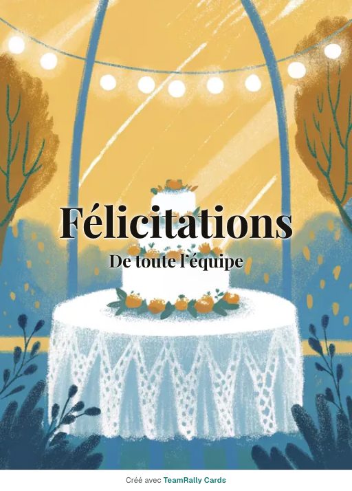 Félicitations : carte pour des collègues, modèle Gâteau de mariage, signée « De toute l’équipe »
