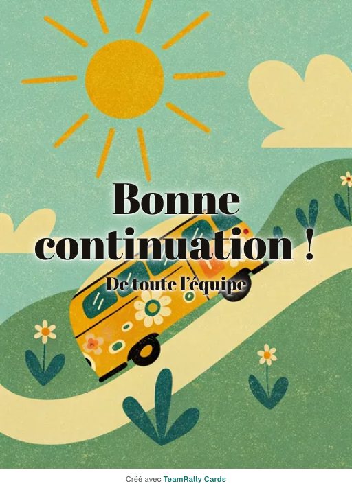 Départ : carte pour des collègues, modèle Van aménagé, signée « De toute l’équipe »