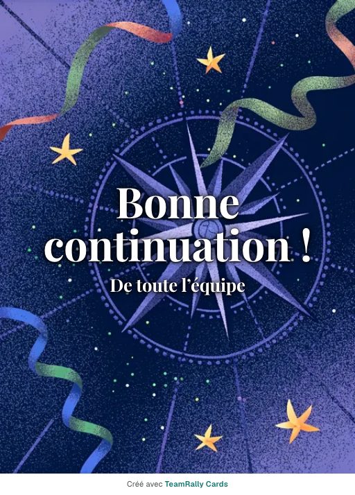 Départ : carte pour des collègues, modèle Rose des vents, signée « De toute l’équipe »