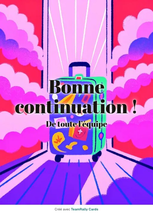 Départ : carte pour des collègues, modèle Valise bouclée, signée « De toute l’équipe »