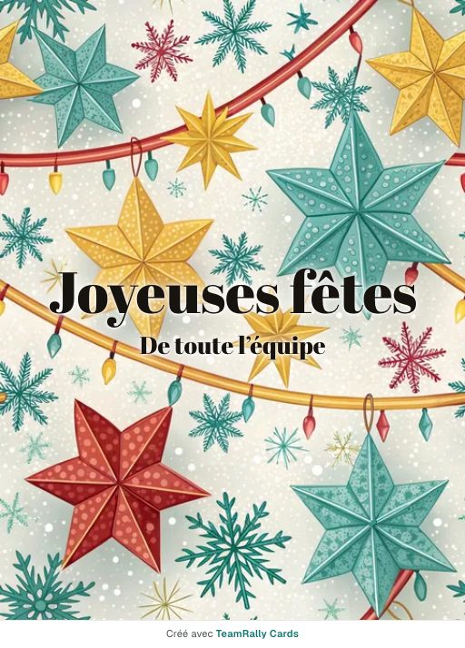 Fêtes de fin d’année : carte pour des collègues, modèle Étoiles en papier, signée « De toute l’équipe »