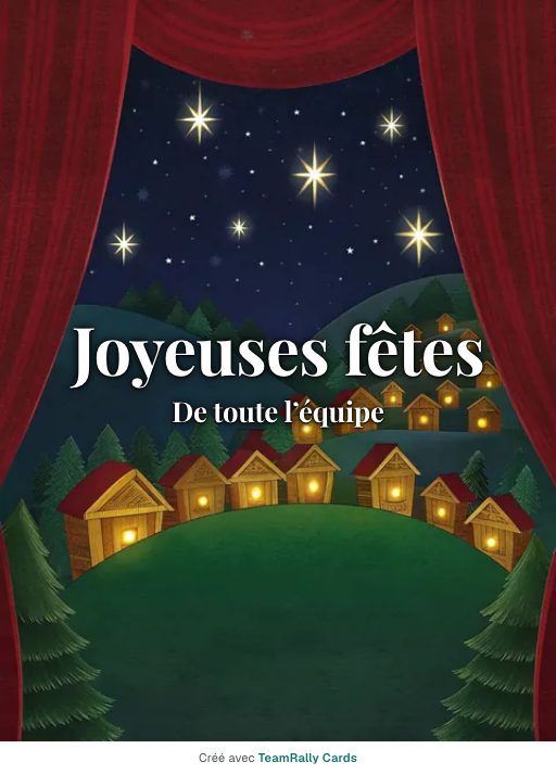 Fêtes de fin d’année : carte pour des collègues, modèle Village sous la neige, signée « De toute l’équipe »