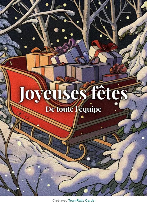Fêtes de fin d’année : carte pour des collègues, modèle Le traîneau, signée « De toute l’équipe »
