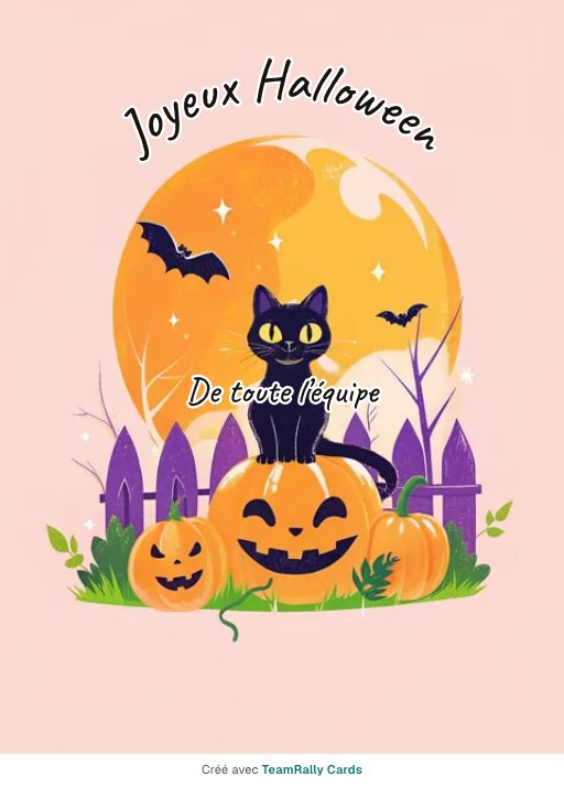 Halloween : carte pour des collègues, modèle Chat noir, signée « De toute l’équipe »