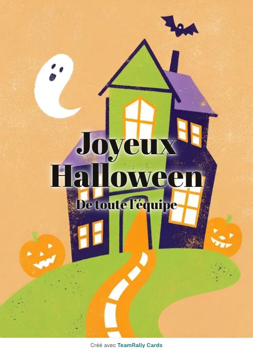 Halloween : carte pour des collègues, modèle Maison hantée, signée « De toute l’équipe »