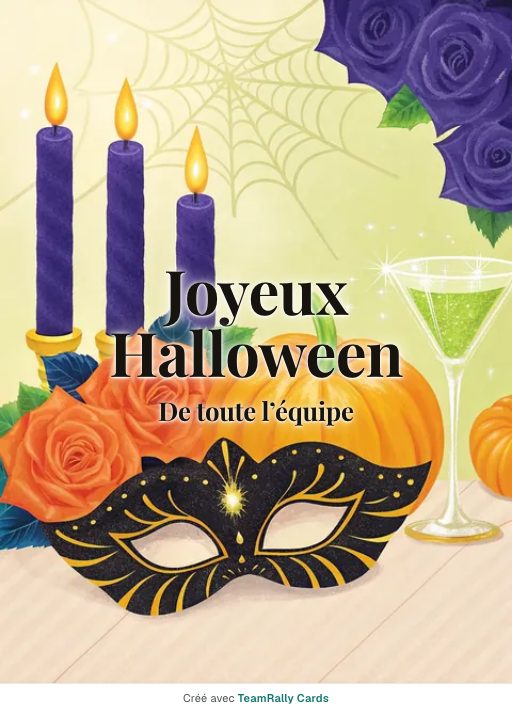 Halloween : carte pour des collègues, modèle Bal masqué, signée « De toute l’équipe »