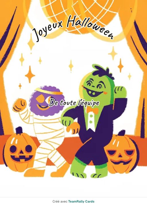 Halloween : carte pour des collègues, modèle Monstres en folie, signée « De toute l’équipe »