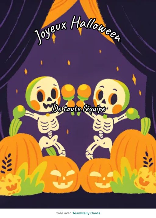 Halloween : carte pour des collègues, modèle Danse des squelettes, signée « De toute l’équipe »
