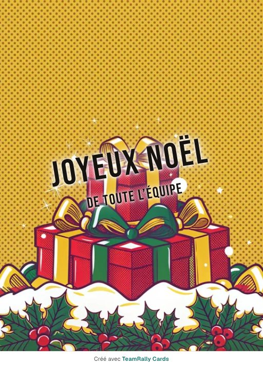 Noël : carte pour des collègues, modèle Pluie de cadeaux, signée « De toute l’équipe »