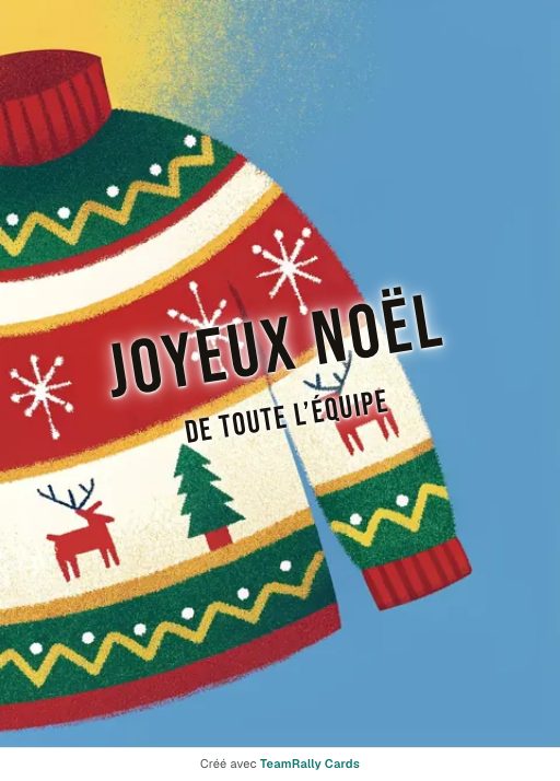 Noël : carte pour des collègues, modèle Pull moche, signée « De toute l’équipe »