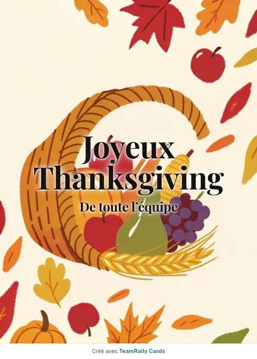 Thanksgiving : carte pour des collègues, modèle Corne d’abondance, signée « De toute l’équipe »