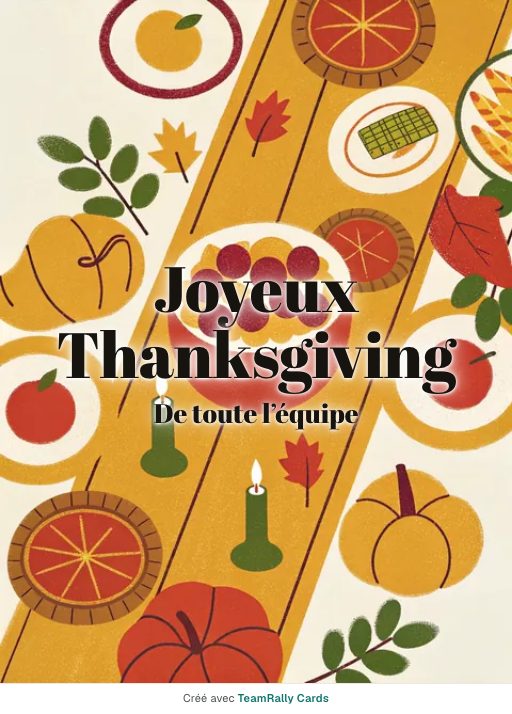 Thanksgiving : carte pour des collègues, modèle La grande tablée, signée « De toute l’équipe »
