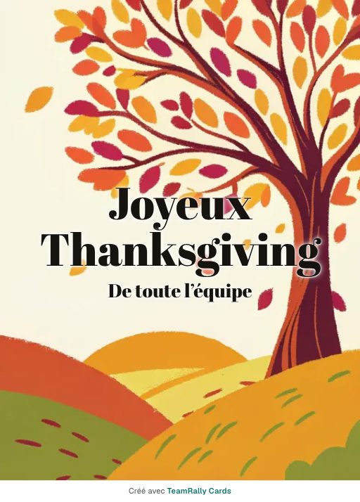 Thanksgiving : carte pour des collègues, modèle L’arbre aux mercis, signée « De toute l’équipe »