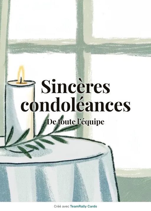 Condoléances : carte pour des collègues, modèle Bougie, signée « De toute l’équipe »