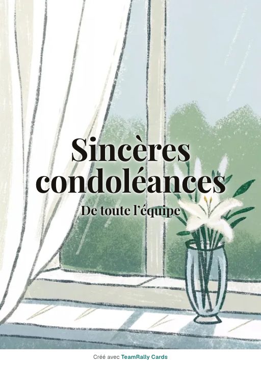 Condoléances : carte pour des collègues, modèle Lys blancs, signée « De toute l’équipe »