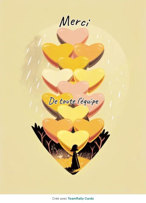 Merci : carte pour des collègues, modèle Pile de cœurs, signée « De toute l’équipe »