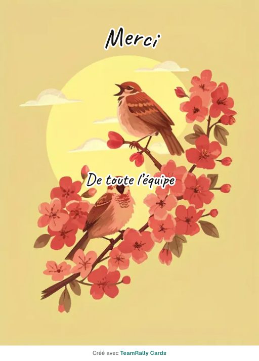 Merci : carte pour des collègues, modèle Oiseaux chanteurs, signée « De toute l’équipe »
