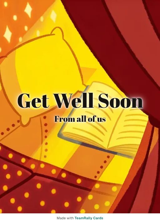 Get well card for coworkers — Cosy Corner design, signed “from all of us”
