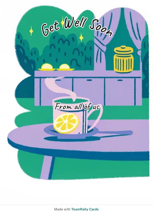 Get well card for coworkers — Honey And Lemon design, signed “from all of us”