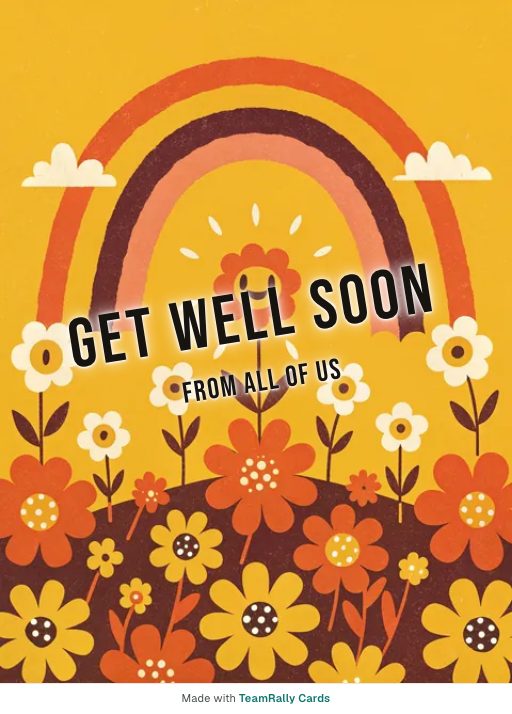 Get well card for coworkers — Rainbow design, signed “from all of us”