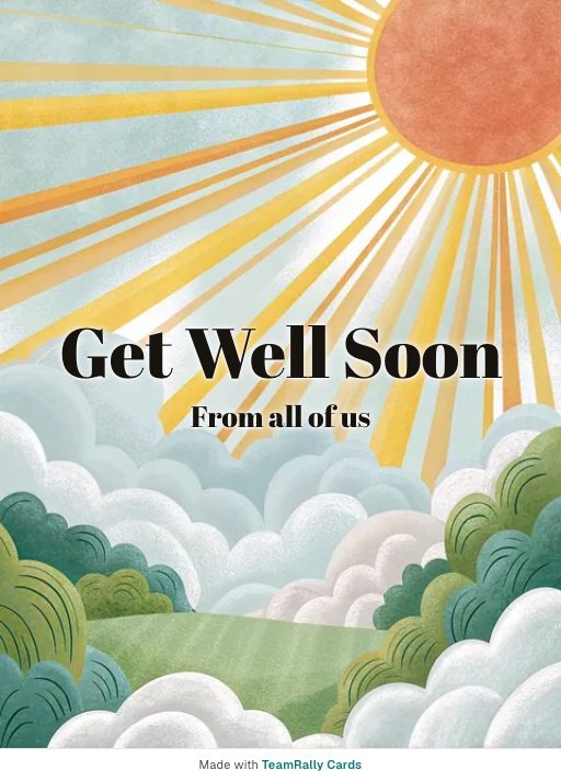 Get well card for coworkers — Sun Through Cloud design, signed “from all of us”