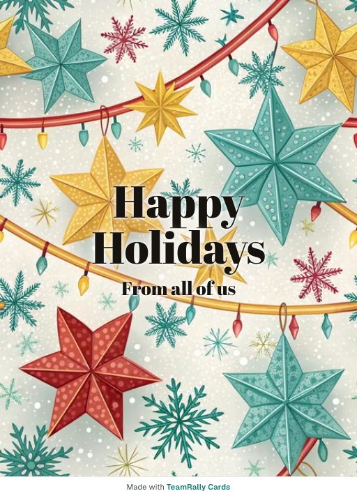 Holidays card for coworkers — Paper Stars design, signed “from all of us”