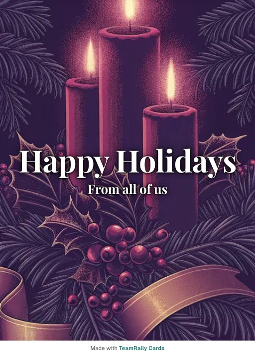 Holidays card for coworkers — Pine And Candles design, signed “from all of us”