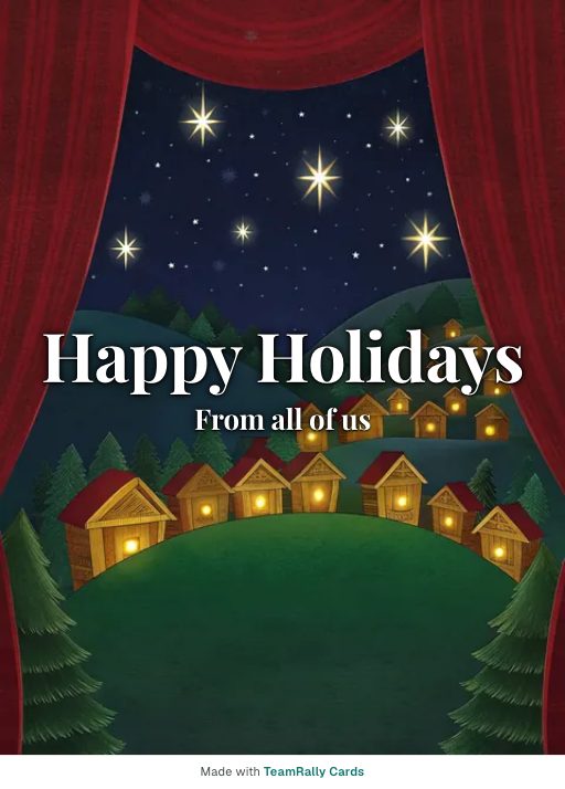 Holidays card for coworkers — Snow Village design, signed “from all of us”