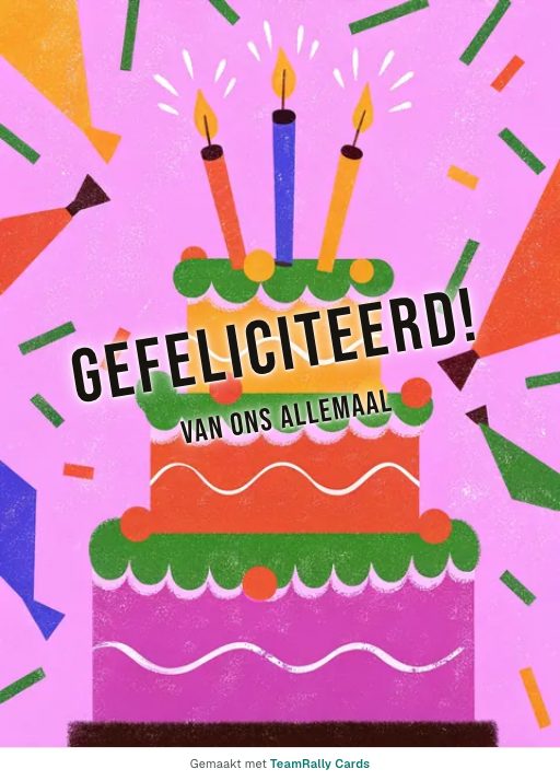 Kaart voor collega’s: Verjaardag – ontwerp Sterretjes, ondertekend met “van ons allemaal”