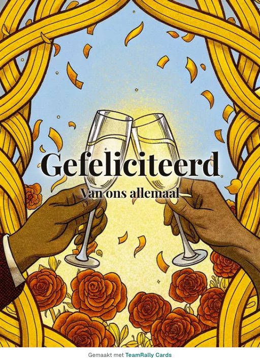 Kaart voor collega’s: Felicitatie – ontwerp Proost, ondertekend met “van ons allemaal”
