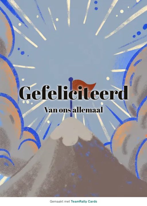 Kaart voor collega’s: Felicitatie – ontwerp De top, ondertekend met “van ons allemaal”
