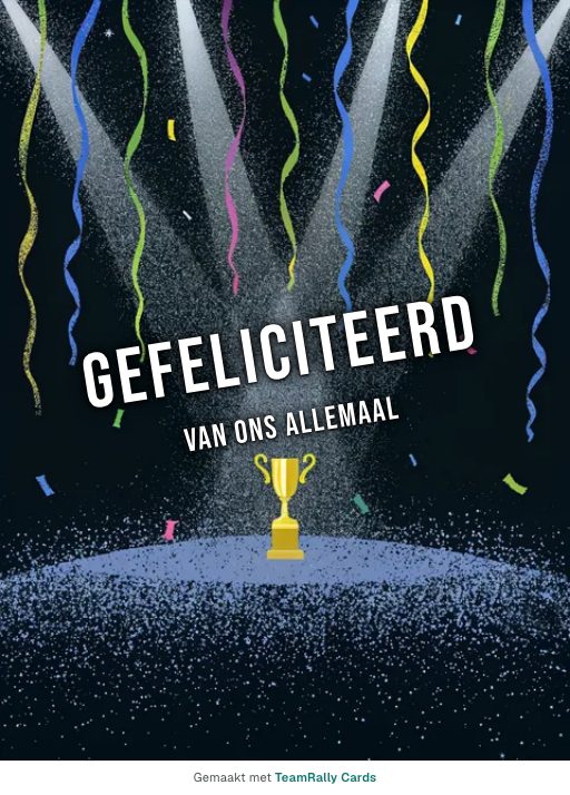 Kaart voor collega’s: Felicitatie – ontwerp De beker, ondertekend met “van ons allemaal”