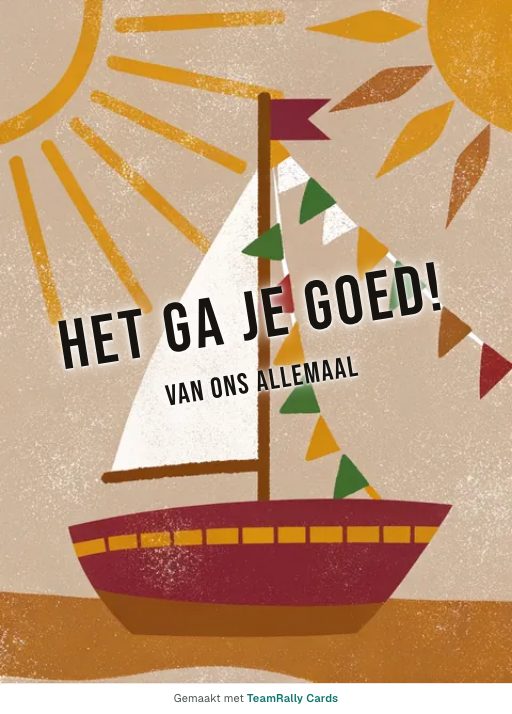 Kaart voor collega’s: Afscheid – ontwerp Goede reis, ondertekend met “van ons allemaal”