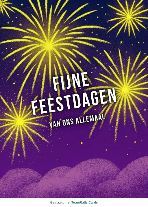 Kaart voor collega’s: Feestdagen – ontwerp Vuurwerknacht, ondertekend met “van ons allemaal”