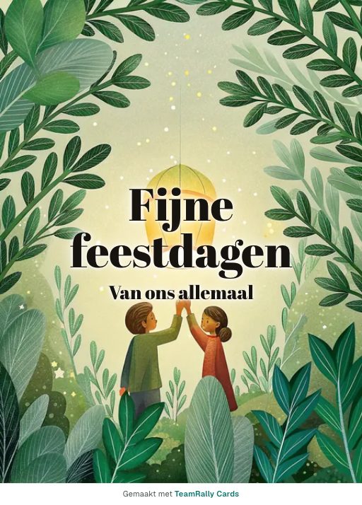 Kaart voor collega’s: Feestdagen – ontwerp Papieren lampion, ondertekend met “van ons allemaal”