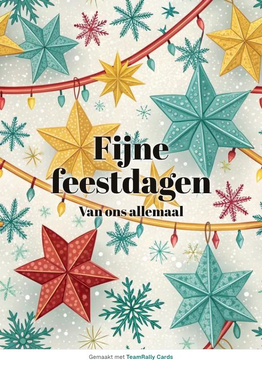 Kaart voor collega’s: Feestdagen – ontwerp Papieren sterren, ondertekend met “van ons allemaal”