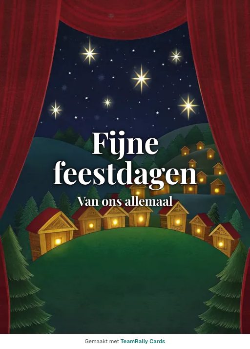 Kaart voor collega’s: Feestdagen – ontwerp Dorp in de sneeuw, ondertekend met “van ons allemaal”