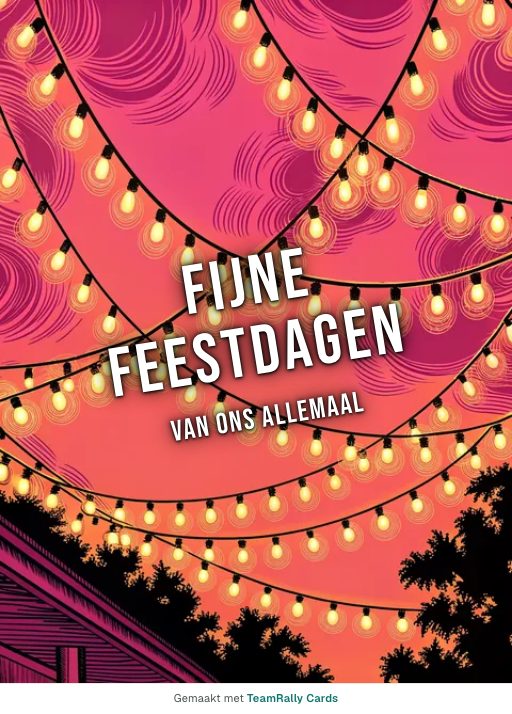 Kaart voor collega’s: Feestdagen – ontwerp Lichtsnoeren, ondertekend met “van ons allemaal”