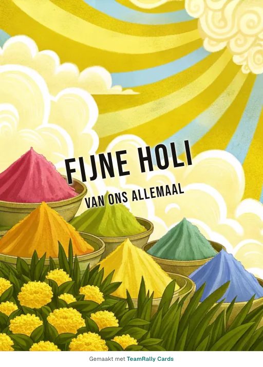 Kaart voor collega’s: Holi, ondertekend met “van ons allemaal”