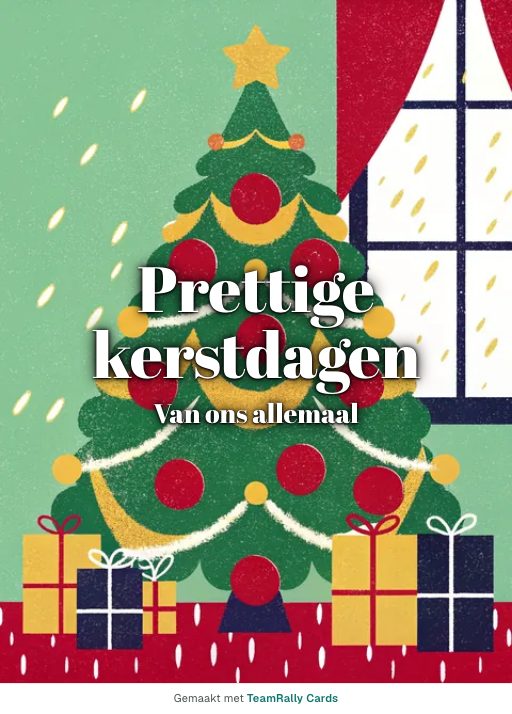 Kaart voor collega’s: Kerst – ontwerp Kerstboom, ondertekend met “van ons allemaal”