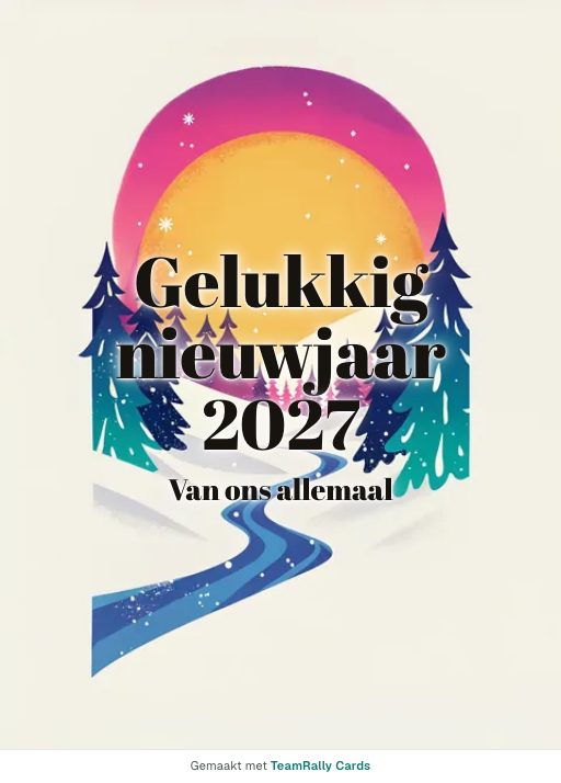 Kaart voor collega’s: Nieuwjaar – ontwerp Eerste zonsopgang, ondertekend met “van ons allemaal”