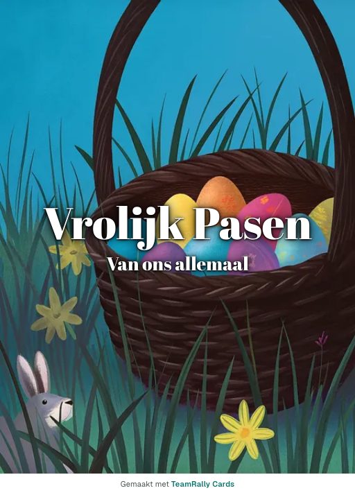 Kaart voor collega’s: Pasen, ondertekend met “van ons allemaal”