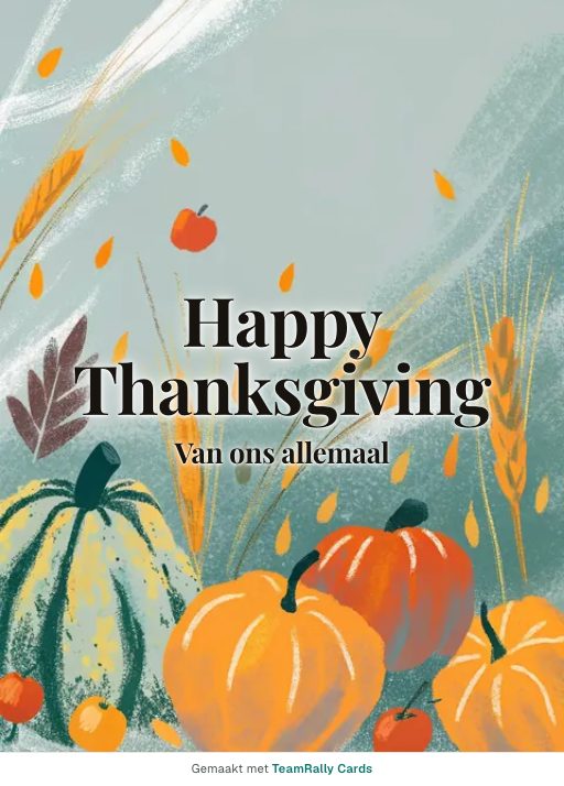 Kaart voor collega’s: Thanksgiving, ondertekend met “van ons allemaal”