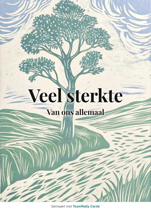 Kaart voor collega’s: Condoleance – ontwerp Eenzame boom, ondertekend met “van ons allemaal”