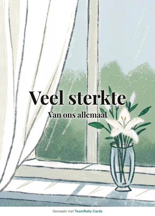Kaart voor collega’s: Condoleance – ontwerp Witte lelies, ondertekend met “van ons allemaal”