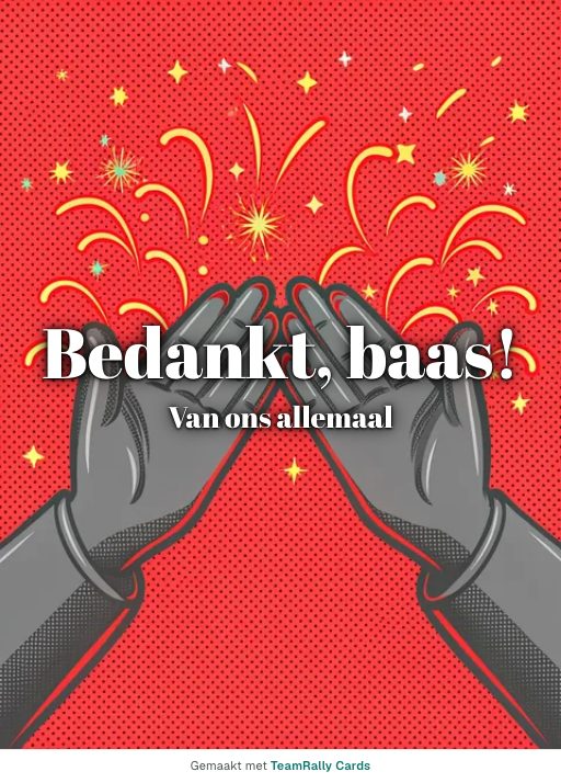 Kaart voor collega’s: Dag van de baas, ondertekend met “van ons allemaal”