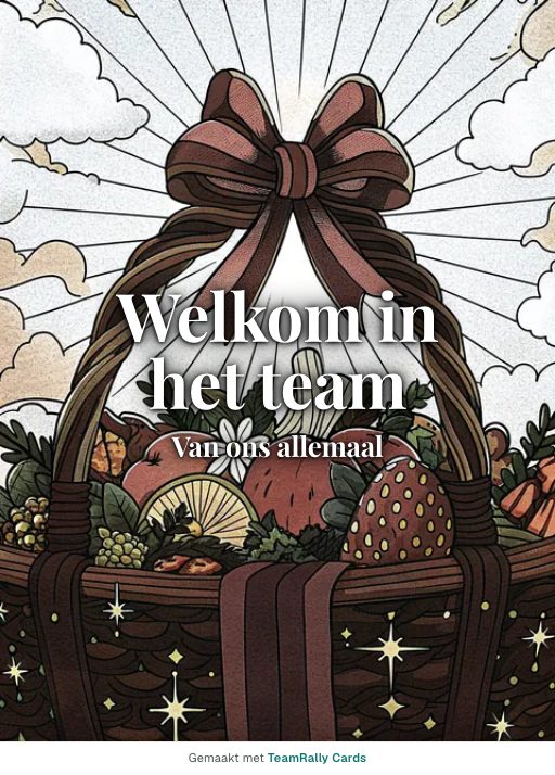 Kaart voor collega’s: Welkom – ontwerp Welkomstmand, ondertekend met “van ons allemaal”