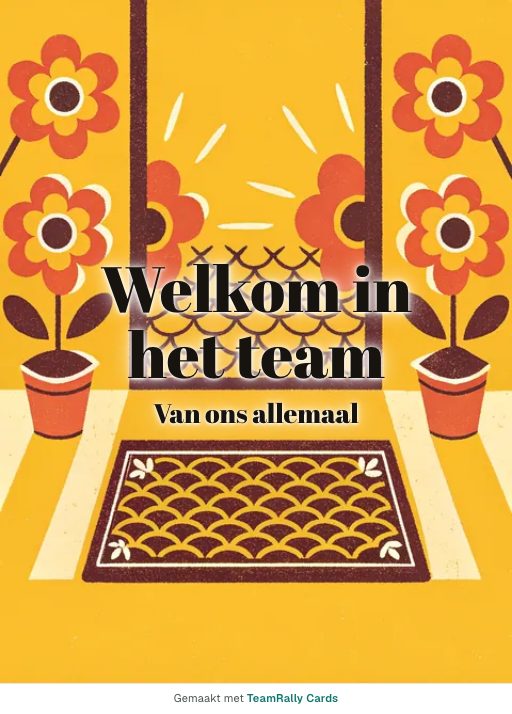 Kaart voor collega’s: Welkom – ontwerp Deurmat, ondertekend met “van ons allemaal”